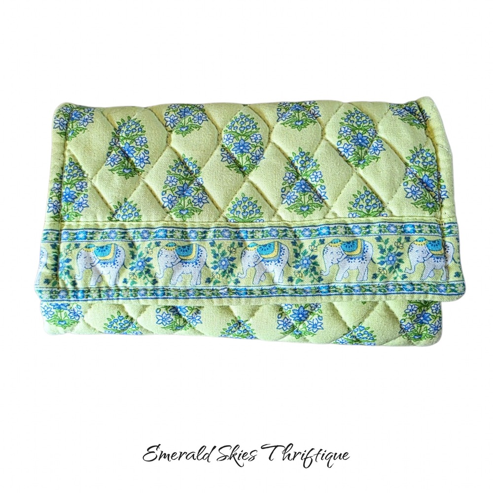 Retired VERA BRADLEY Wallet Citrus lime w Elephants 7"x 4.5 free ship